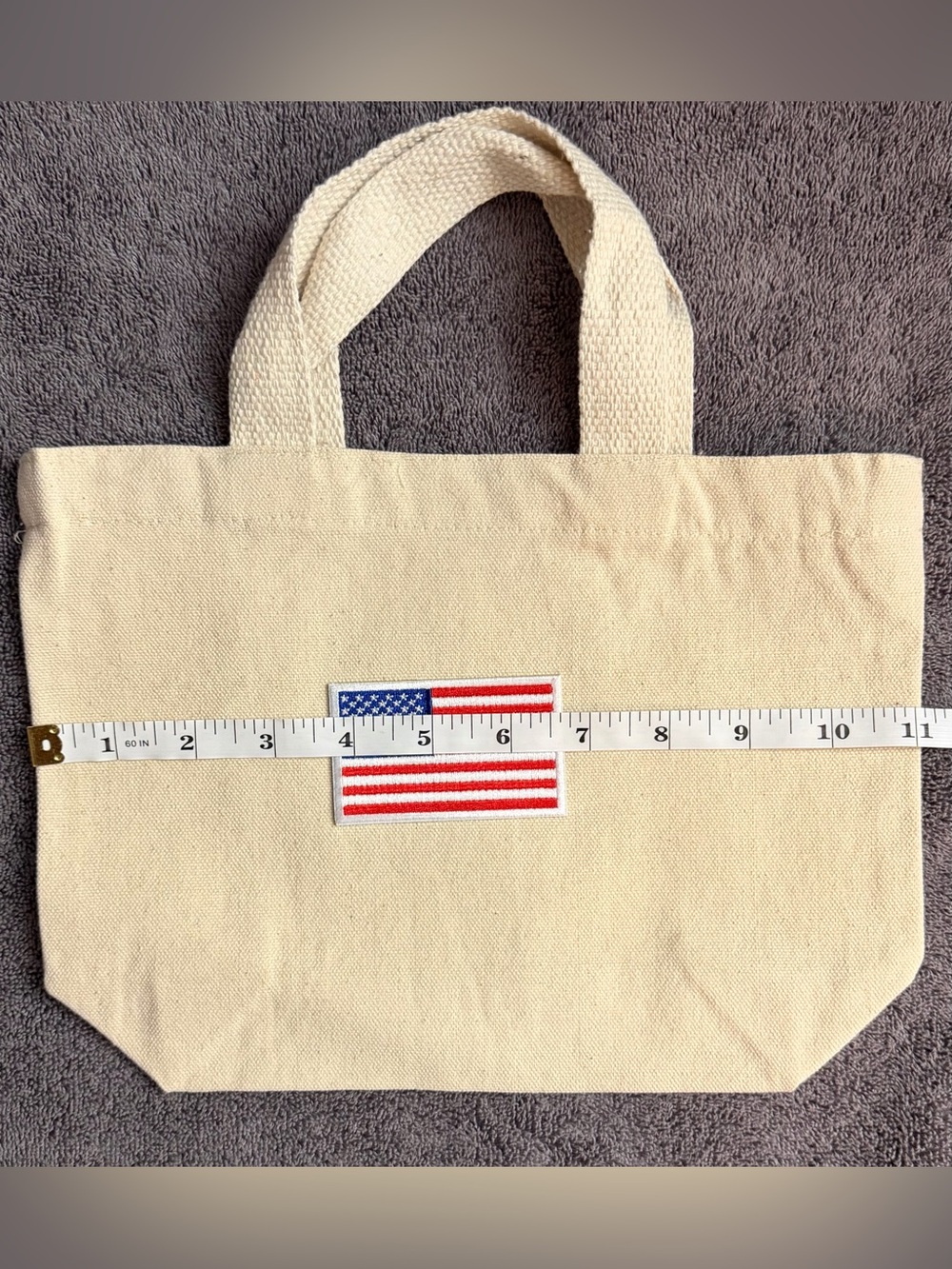 Canvas Tote Bag with American Flag Patch - Natural - Picture 3 of 7